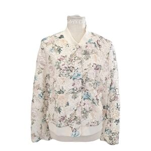 Nanette Lepore Lace Floral Jacket XL Sheer Embroidered Bomber Style